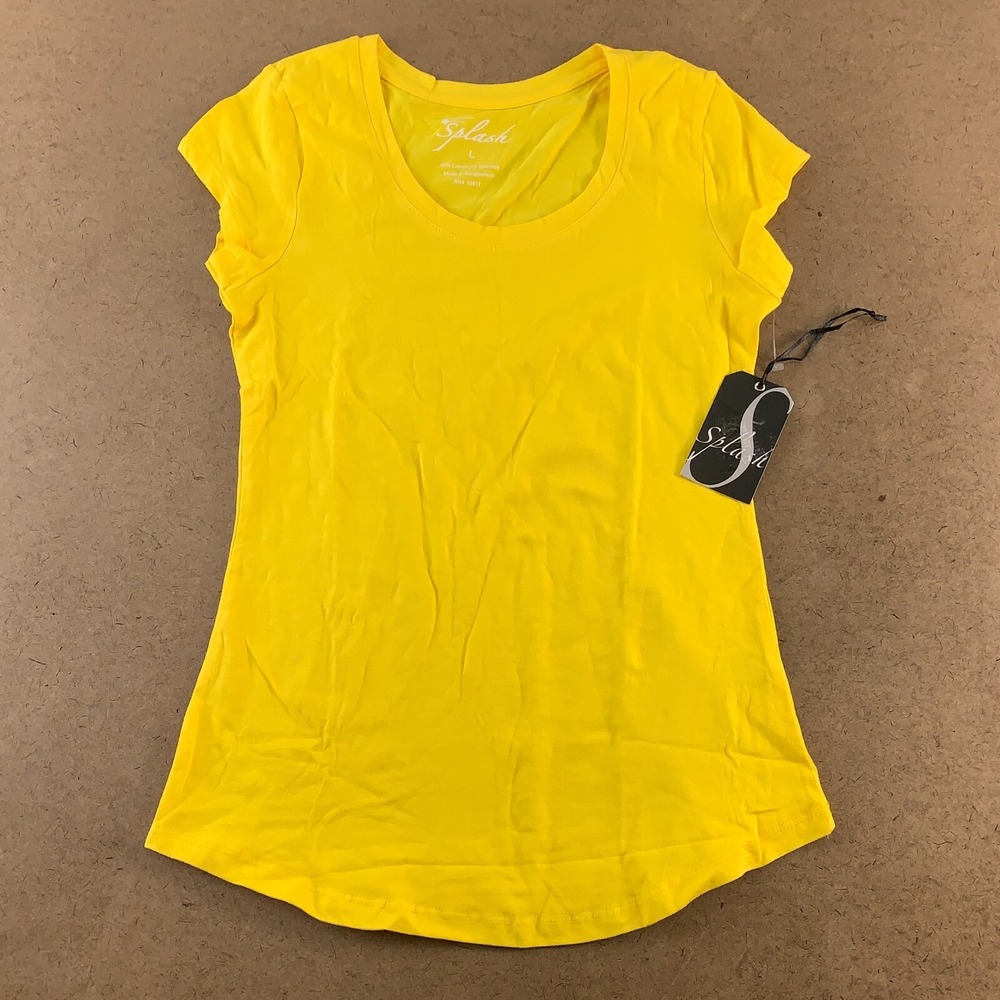 Splash Juniors Size Large Yellow Short Sleeve Scoop Neck Round Hem Tee NWT